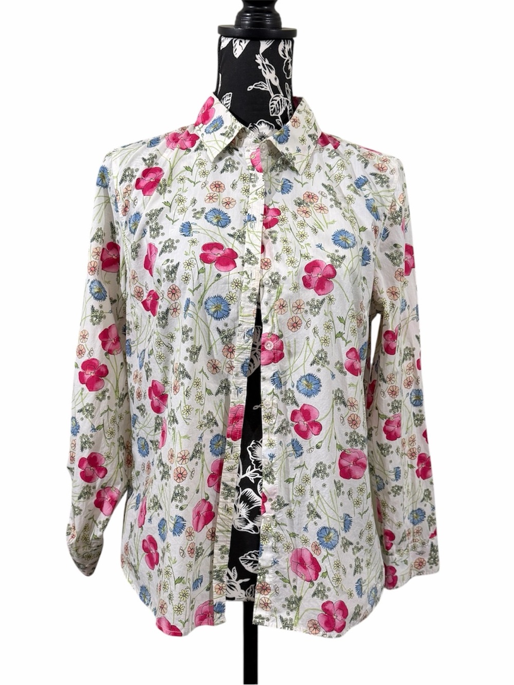 Talbots White Button-Down‎ Shirt with Pink & Blue Floral Print